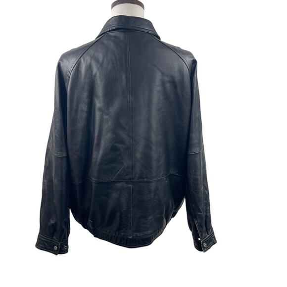 VTG 90s Bill Blass Black Leather Jacket Men XL Bomber Aviator Distressed Moto - Picture 7 of 10